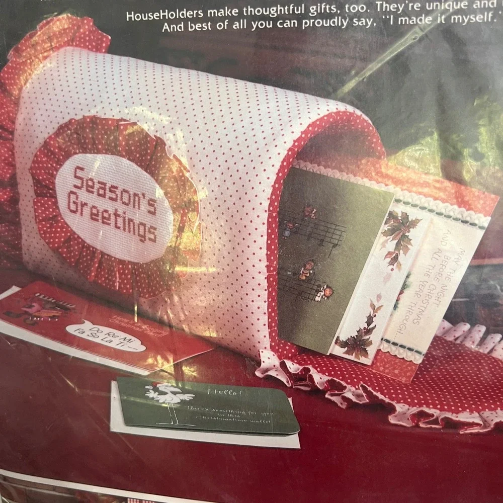 Airtex HouseHolder Christmas Kit Mailbox Card Holder DIY Sewing Embroidery Vtg